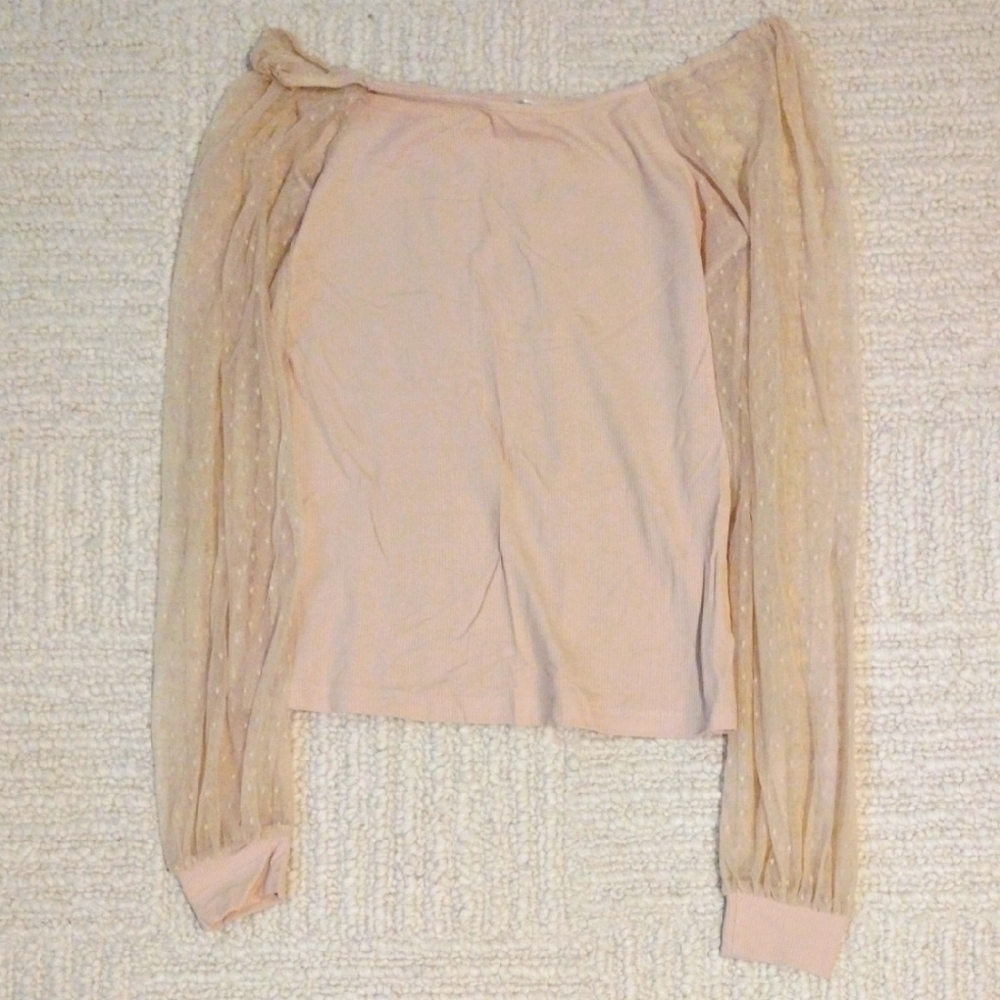 Elegant Pink Sheer Sleeve Blouse